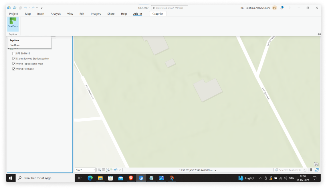 Illustration: Add-In og OneDoor-knap i ArcGIS Pro